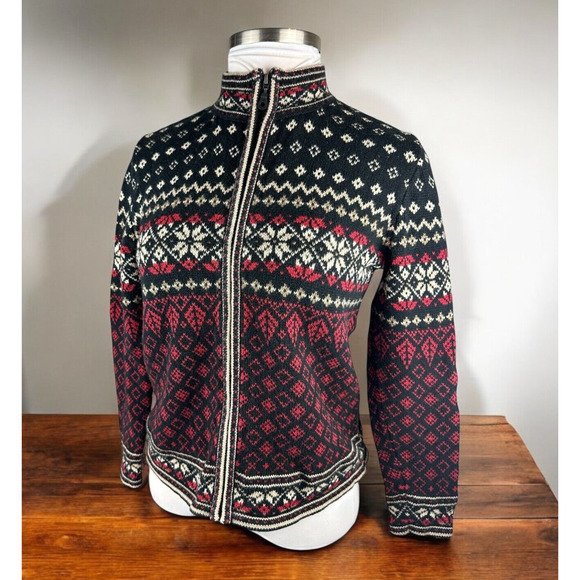 Nomadic Traders Full Zip Cardigan Sweater Red White Black Ramie Cotton Medium - Picture 12 of 16